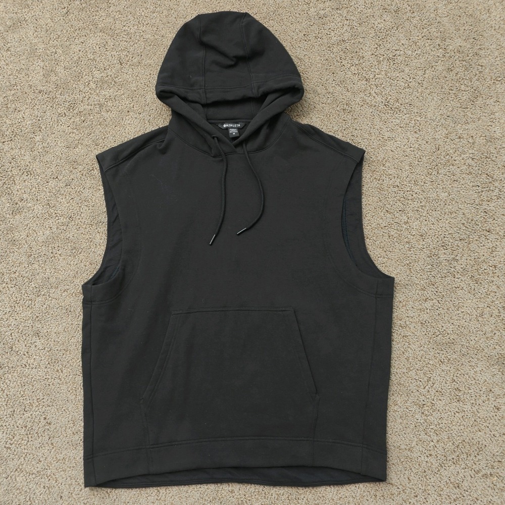 Athleta Retroplush Cocoon Sleeveless Hoodie Sweatshirt Black Medium 882487-01 - Picture 2 of 11